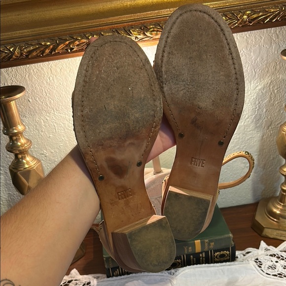 Frye “Brielle” Ankle Strap Studded Tan Sandals - Picture 6 of 9